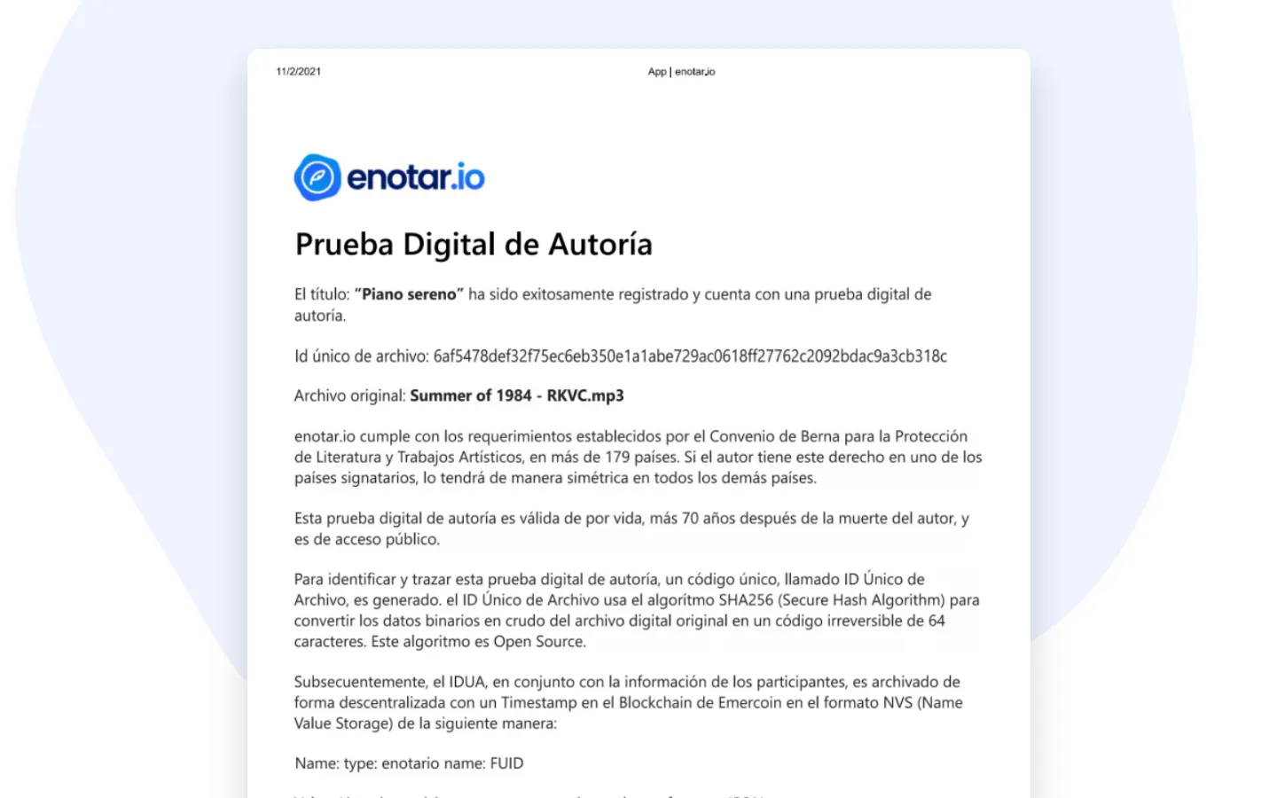 Digital proof of authorship - enotar.io certificate - 2021 version